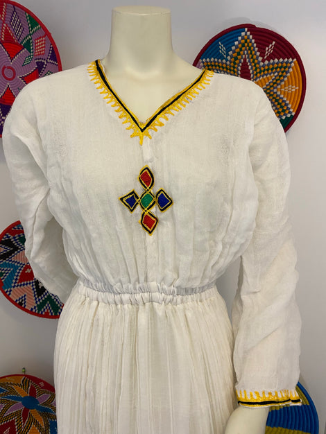 HABESHA DRESS W MultIcolored TIlet  (የሐገር ልብስ) “Addis”