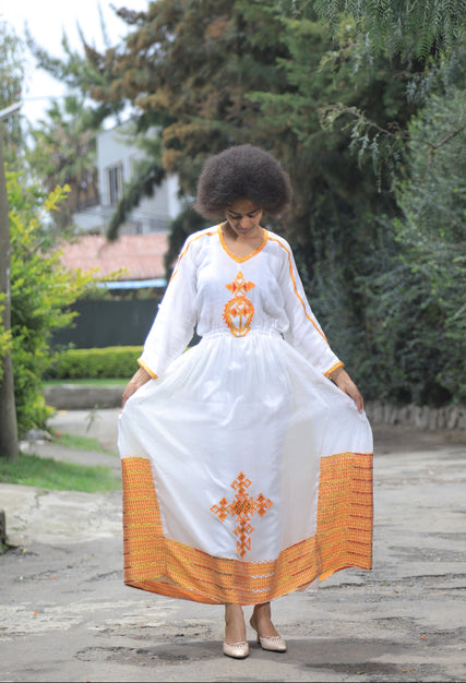 Orange Tilet Habesha Dress “Birtukan 1”