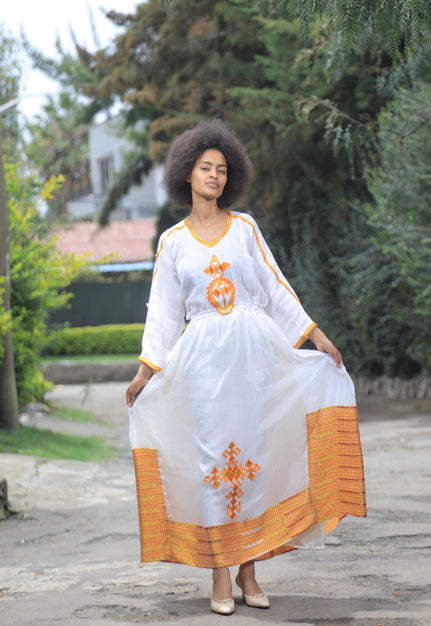 Orange Tilet Habesha Dress “Birtukan 1”