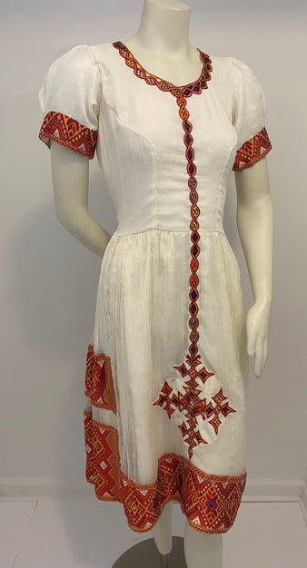 Habesha Dress with Red Tilet  (የሐገር ልብስ) “Yeshi”