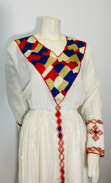 Habesha Dress with Multi color Tilet  (የሐገር ልብስ) “Beza”