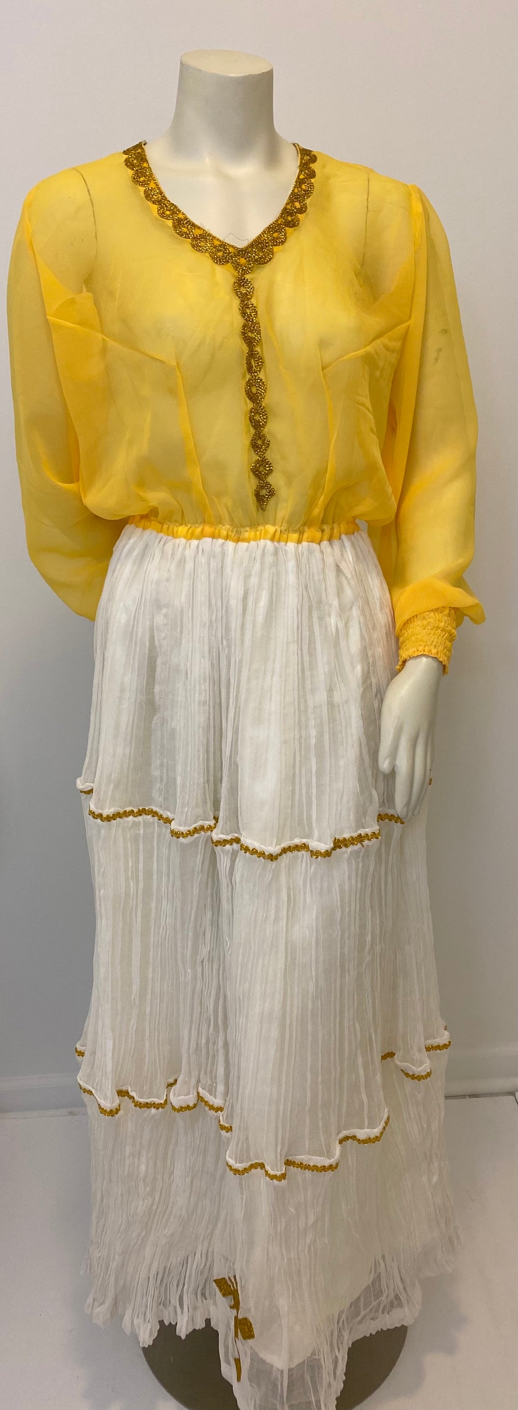 Habesha dress with menen and Yellow chiffon (ሐገር ልብስ) “Marta”