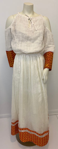 Habesha Dress with Red and Yellow Tilet (የሐግር ልብስ) 