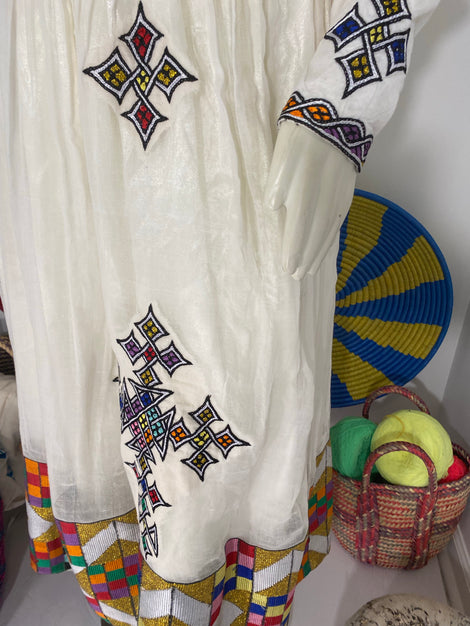 Habesha Dress with Multi Color Tilet (ሐገር ልብስ) “Hiwot”