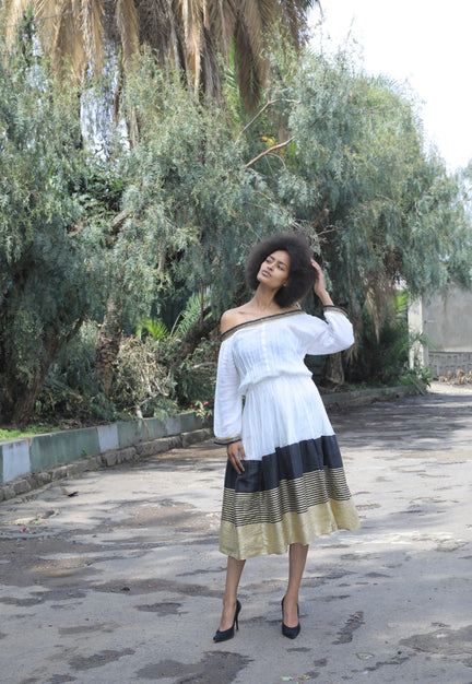 Habesha dress with black and gold Tilet “Helen 1”