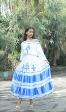 Load image into Gallery viewer, Habesha dress with blue tilet
