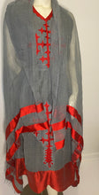 Load image into Gallery viewer, Habesha Dress with Grey menen and red Tilet  (የሐገር ልብስ)  “Mekdes”
