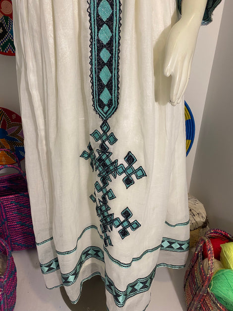 Habesha dress with Tiffany blue and black Tilet (የሐገር ባህል ልብስ) 