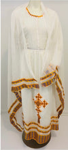 Load image into Gallery viewer, Traditional Habesha Dress with Orange Tilet (የሐገር ልብስ) “Amsale”
