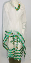 Load image into Gallery viewer, Habesha Dress with Green and Orange Tilet (የሐገር ልብስ) “Rahel”
