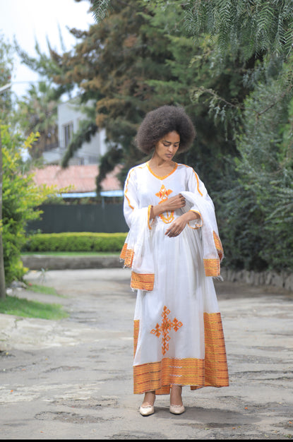 Orange Tilet Habesha Dress “Birtukan 1”