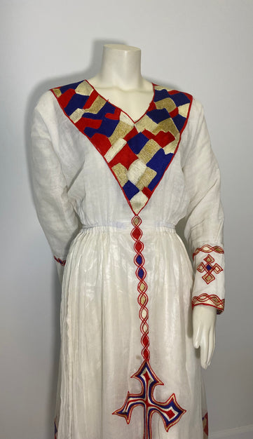 Habesha Dress with Multi color Tilet  (የሐገር ልብስ) “Beza”