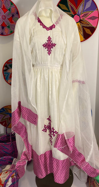 Pink Tilet Habesha Dress (የሐገር ልብስ) “Rozi”