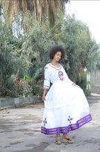 Load image into Gallery viewer, Habesha Dress with purple Tilet “Lilie 2”
