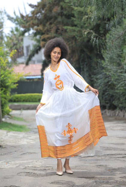 Orange Tilet Habesha Dress “Birtukan 1”