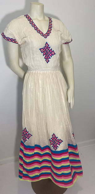 Habesha Dress with Multi Color Tilet  (የሐገር ልብስ) “Roman”