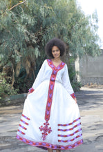 Load image into Gallery viewer, Habesha dress with red and purple tilet “Chaltu”
