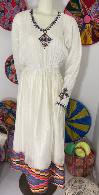 Habesha Dress with Multi Color Tilet (ሐገር ልብስ) “Tigest”