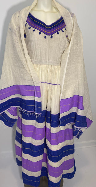 Habesha Kemis with purple Tilet (የሐገር ልብስ) “Balageru”