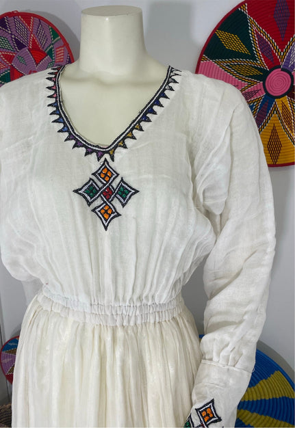 Habesha Dress with Multi Color Tilet (ሐገር ልብስ) “Tigest”