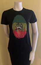 Load image into Gallery viewer, Ethiopian Flag with Rastafarian Thumb Print women’s T-Shirt
