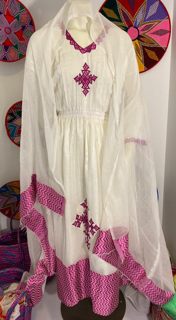 Pink Tilet Habesha Dress (የሐገር ልብስ) “Rozi”