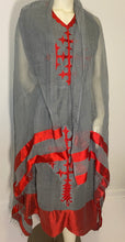 Load image into Gallery viewer, Habesha Dress with Grey menen and red Tilet  (የሐገር ልብስ)  “Mekdes”
