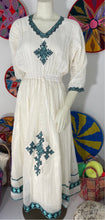 Load image into Gallery viewer, Habesha Dress with Blue Tilet (የሐገር ልብስ) &quot;Konjit”
