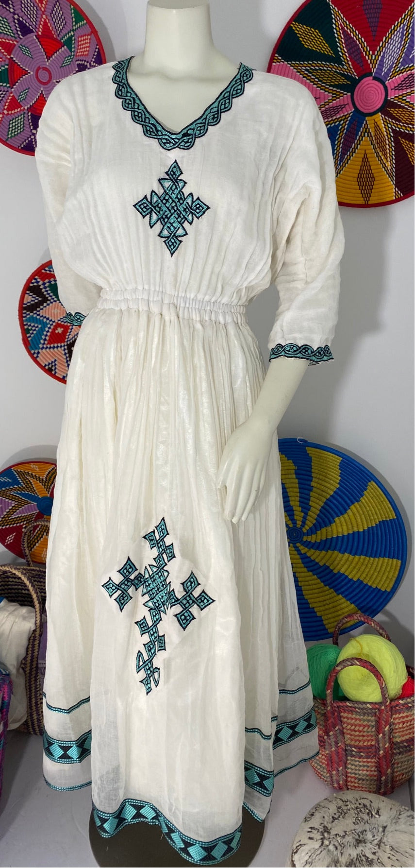 Habesha Dress with Blue Tilet (የሐገር ልብስ) 