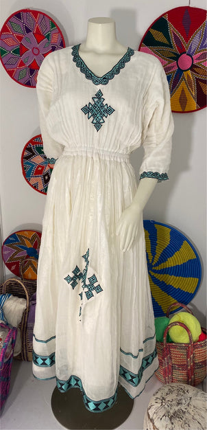 Habesha Dress with Blue Tilet (የሐገር ልብስ) 