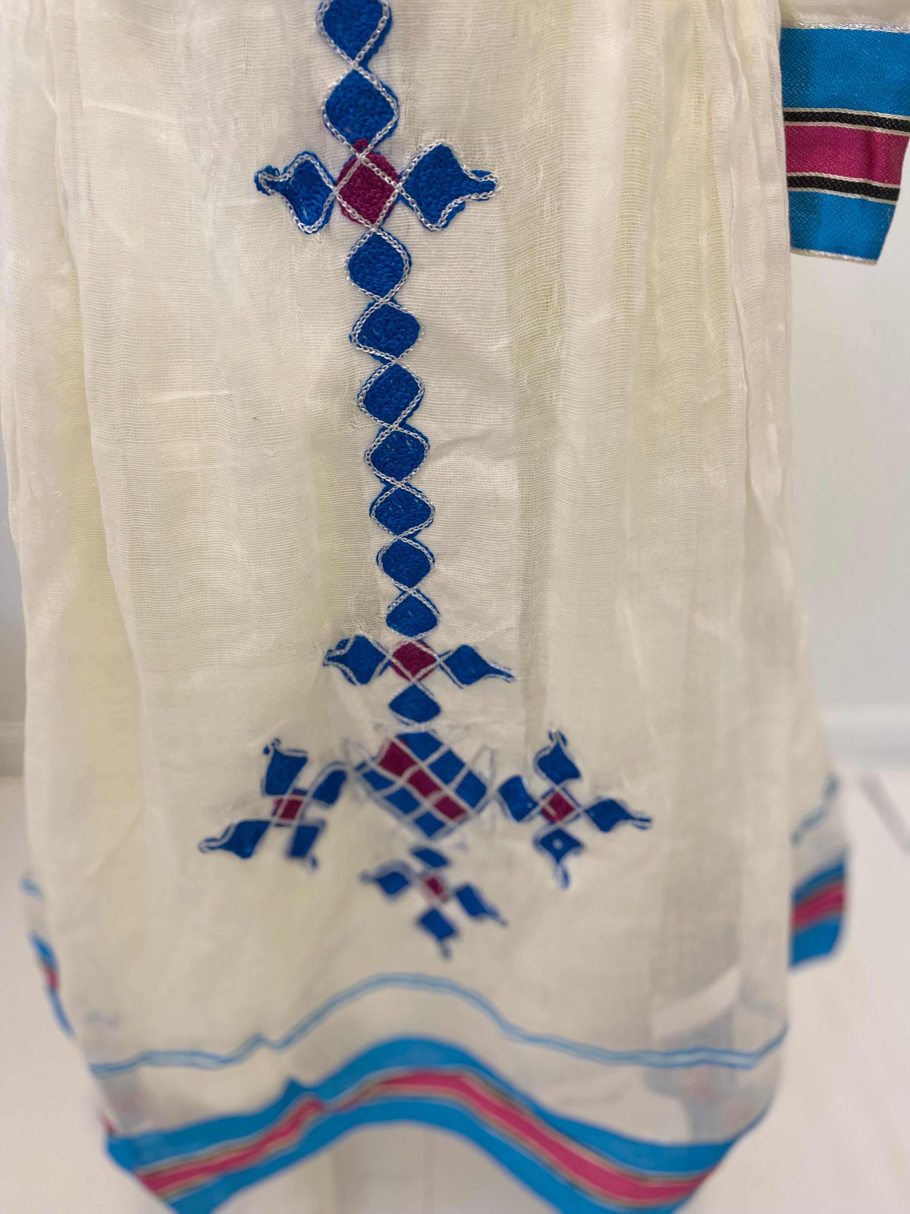 Blue and Pink Tilet Kid’s Habesha Dress