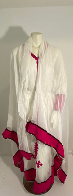 Habesha Dress with Pink Tilet  (የሐገር ልብስ) “Roza”