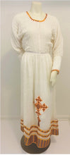 Load image into Gallery viewer, Traditional Habesha Dress with Orange Tilet (የሐገር ልብስ) “Amsale”
