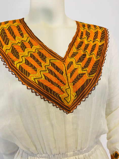 Habesha Dress with Brown and Orange Tilet  (የሐገር ልብስ) “Melat”