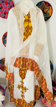 Load image into Gallery viewer, Burgundy and Gold Tilet Habesha Dress
