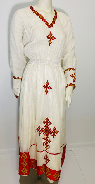 Habesha Dress with Red and Gold Tilet