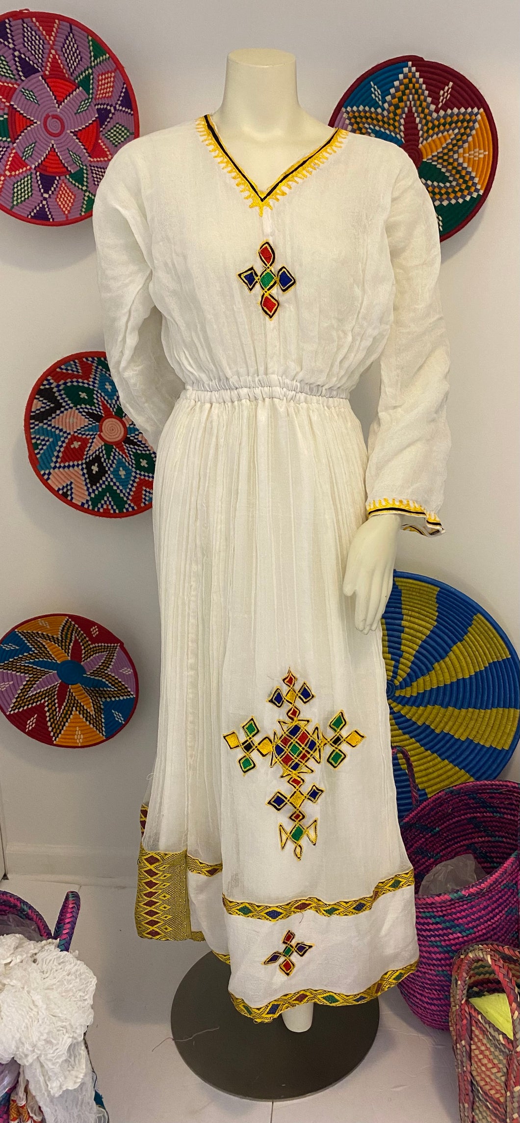 HABESHA DRESS W MultIcolored TIlet  (የሐገር ልብስ) “Addis”