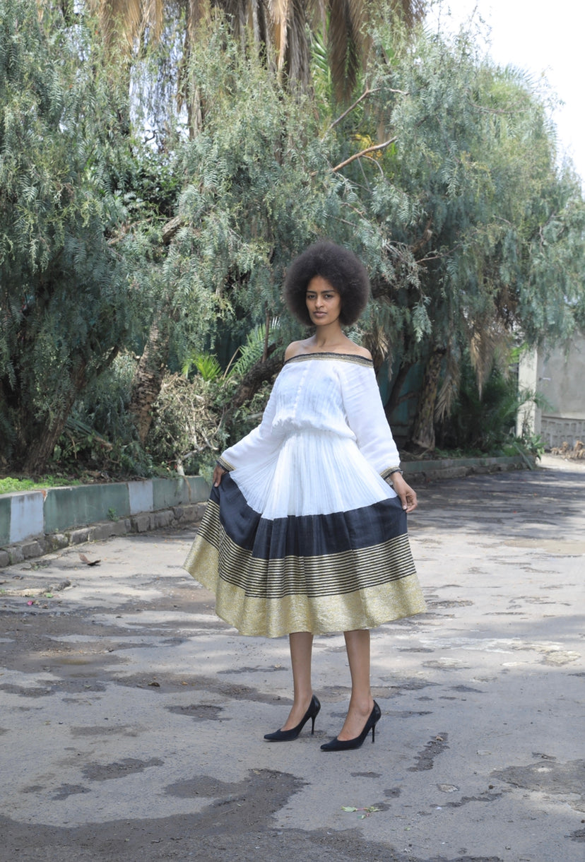 Habesha dress with black and gold Tilet “Helen 1”