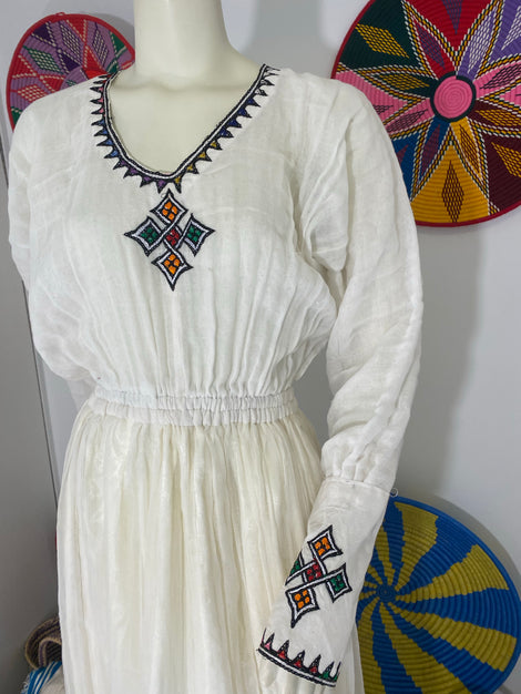 Habesha Dress with Multi Color Tilet (ሐገር ልብስ) “Tigest”