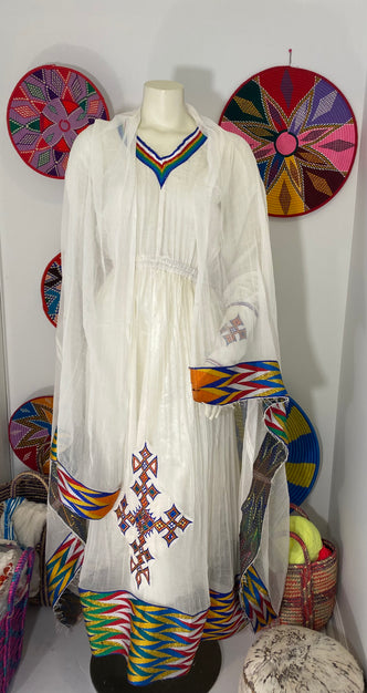 Habesha Dress Multi Color Tilet (ሐገር ልብስ) “Tsehay”