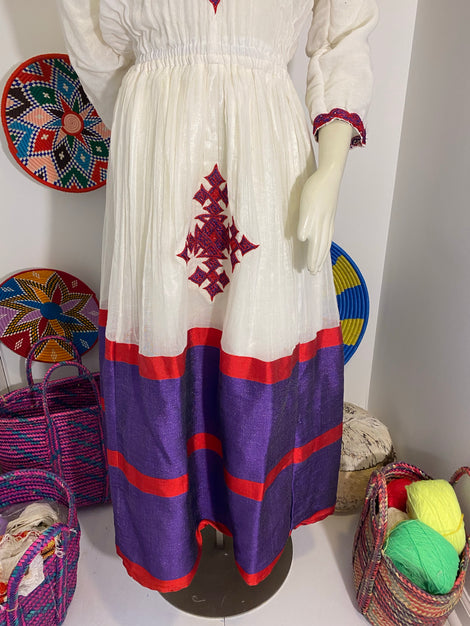 Red and Purple Tilet Habesha Dress (የሐገር ልብስ) 