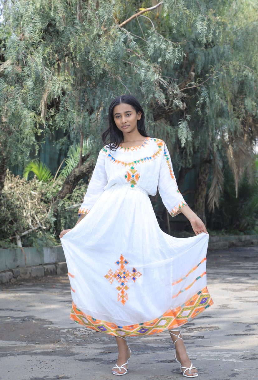 Habesha Dress with orange tilet “Birtukan 1”