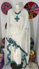 Load image into Gallery viewer, Habesha Dress with Blue Tilet (የሐገር ልብስ) &quot;Konjit”
