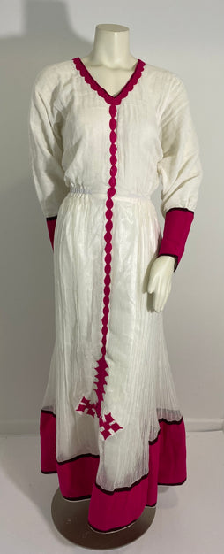 Habesha Dress with Pink Tilet  (የሐገር ልብስ) “Roza”