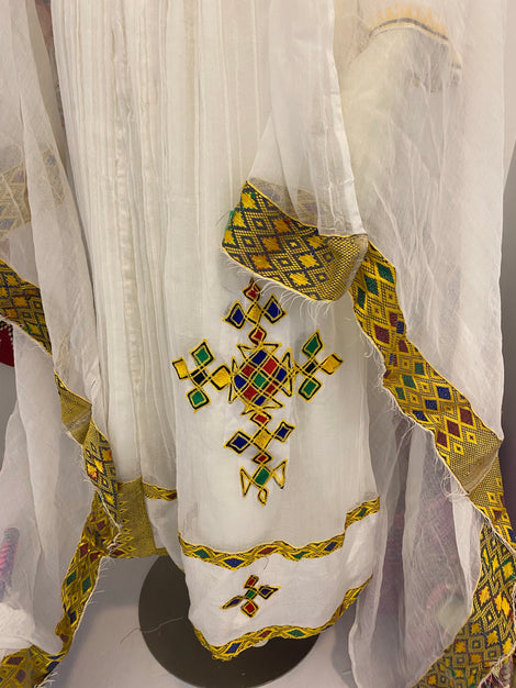 HABESHA DRESS W MultIcolored TIlet  (የሐገር ልብስ) “Addis”