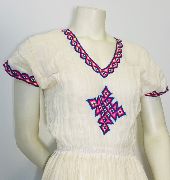 Habesha Dress with Multi Color Tilet  (የሐገር ልብስ) “Roman”