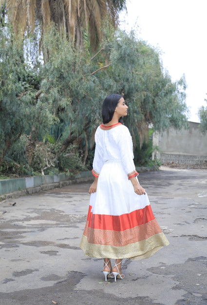 Habesha dress with gold and red Tilet “Hulu 1”