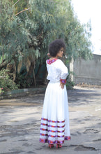 Load image into Gallery viewer, Habesha dress with red and purple tilet “Chaltu”
