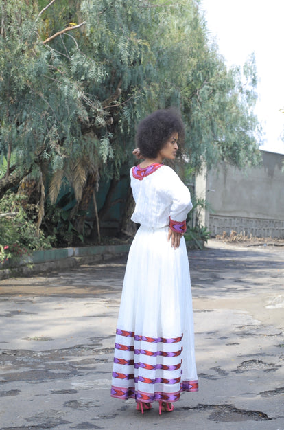 Habesha dress with red and purple tilet “Chaltu”