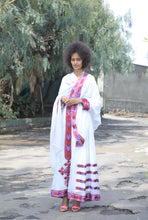 Load image into Gallery viewer, Habesha dress with red and purple tilet “Chaltu”
